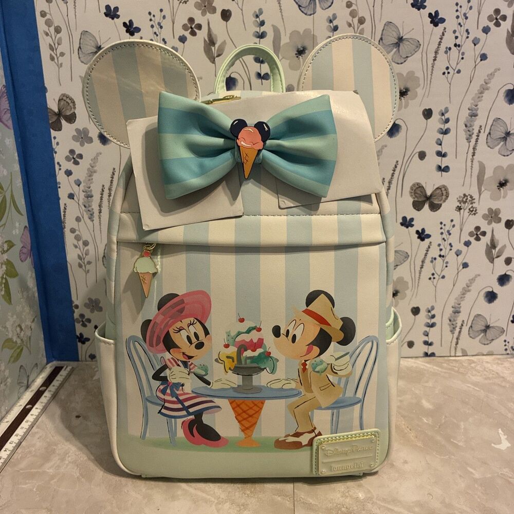 Loungefly Disney Beach Club Resort Mickey & Minnie Mini Backpack Blue White